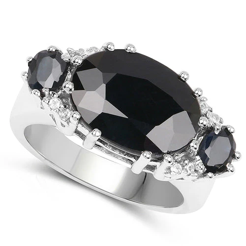 8.62 Carat Genuine Black Sapphire & White Topaz .925 Sterling Silver Ring - Image 6