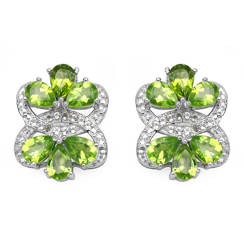 8.77 Carat Genuine Peridot & White Topaz .925 Sterling Silver Earrings - Image 3