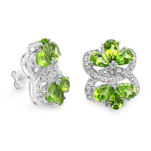 8.77 Carat Genuine Peridot & White Topaz .925 Sterling Silver Earrings - Image 4