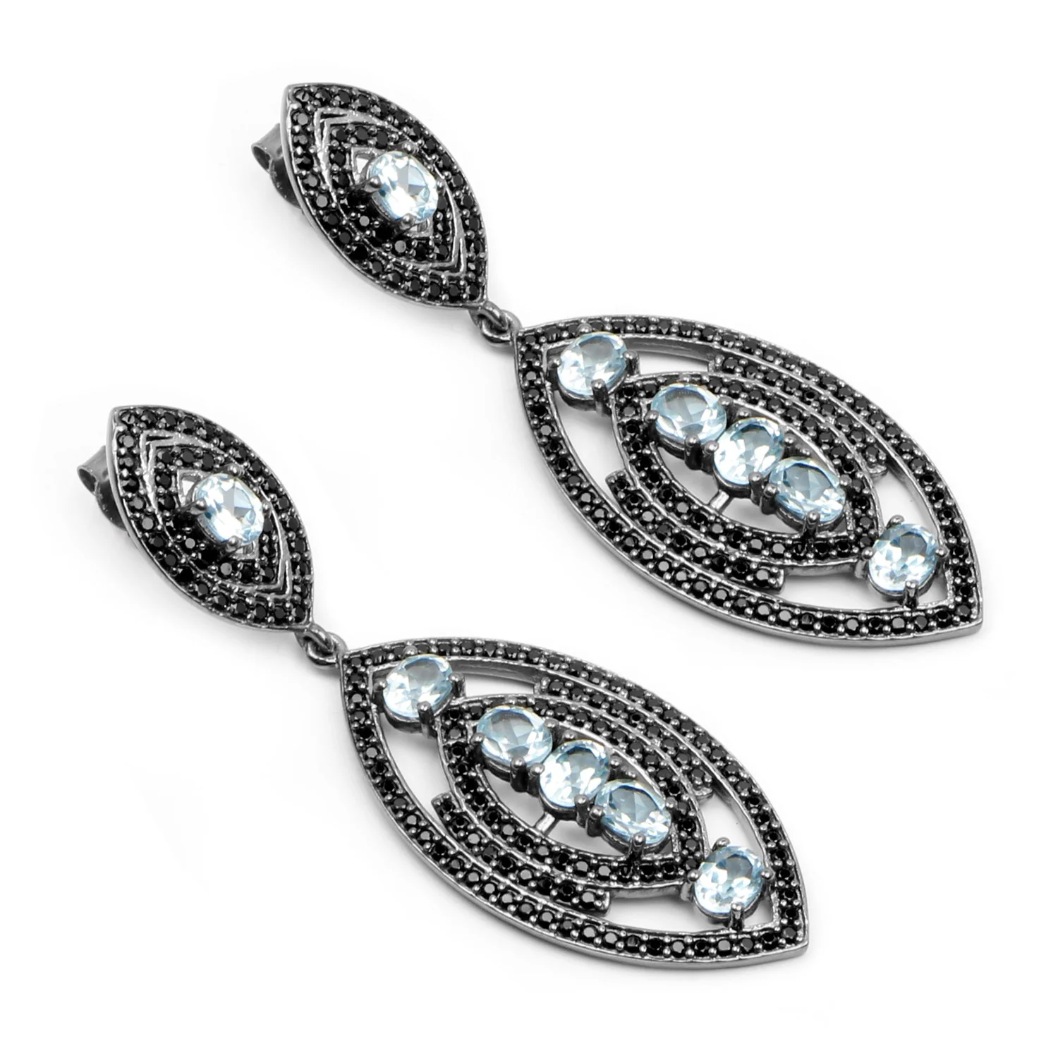 8.80 Carat Genuine Blue Topaz and Black Spinel .925 Sterling Silver Earrings - Image 3