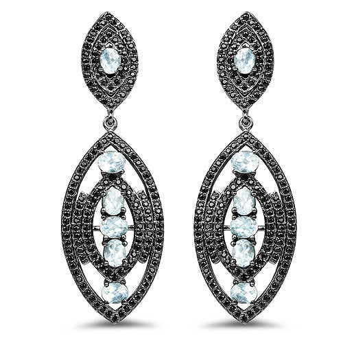 8.80 Carat Genuine Blue Topaz and Black Spinel .925 Sterling Silver Earrings - Image 4