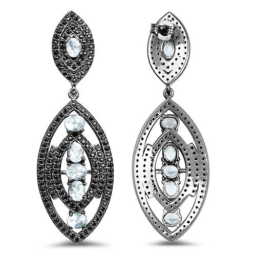 8.80 Carat Genuine Blue Topaz and Black Spinel .925 Sterling Silver Earrings - Image 5
