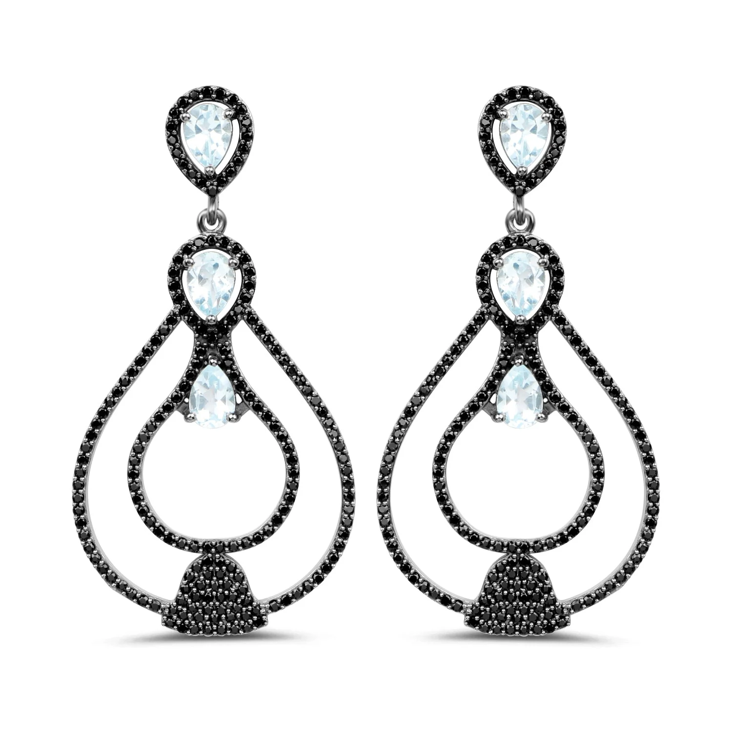 8.81 Carat Genuine Blue Topaz and Black Spinel .925 Sterling Silver Earrings