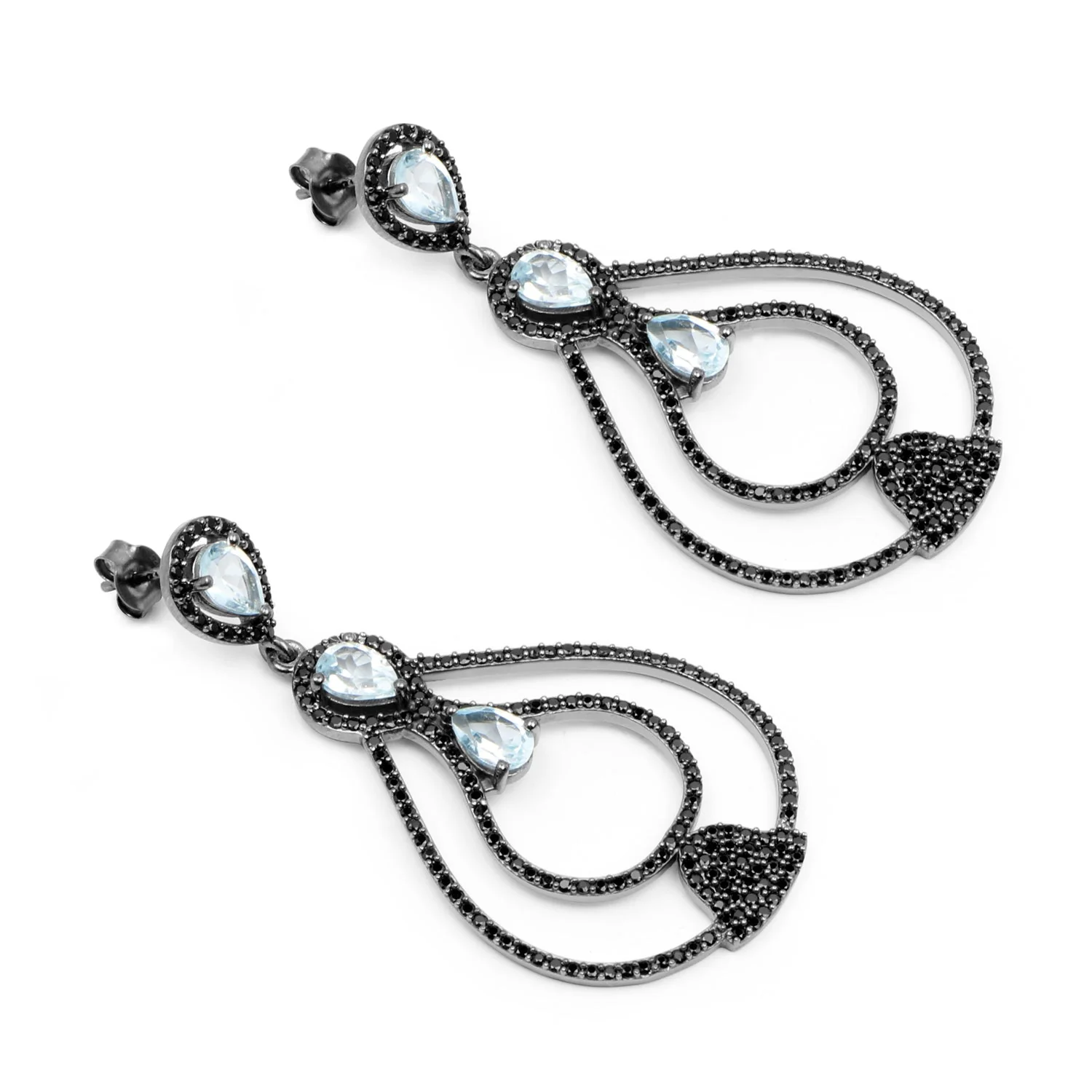 8.81 Carat Genuine Blue Topaz and Black Spinel .925 Sterling Silver Earrings - Image 3