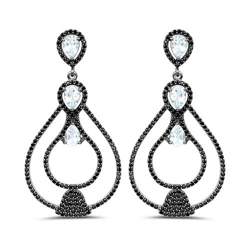 8.81 Carat Genuine Blue Topaz and Black Spinel .925 Sterling Silver Earrings - Image 4