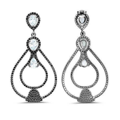 8.81 Carat Genuine Blue Topaz and Black Spinel .925 Sterling Silver Earrings - Image 5