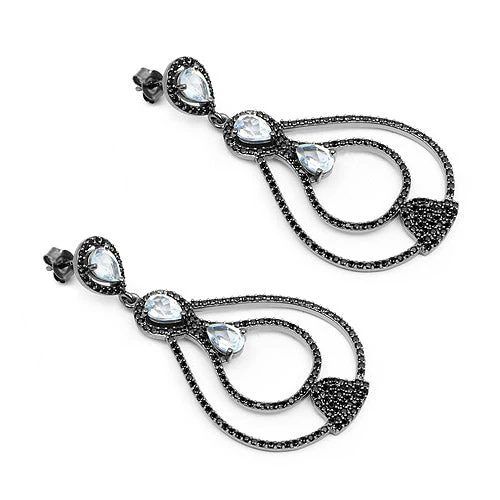 8.81 Carat Genuine Blue Topaz and Black Spinel .925 Sterling Silver Earrings - Image 6