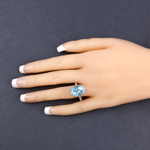 8.84 Carat Genuine Aquamarine and White Diamond 14K White Gold Ring - Image 6