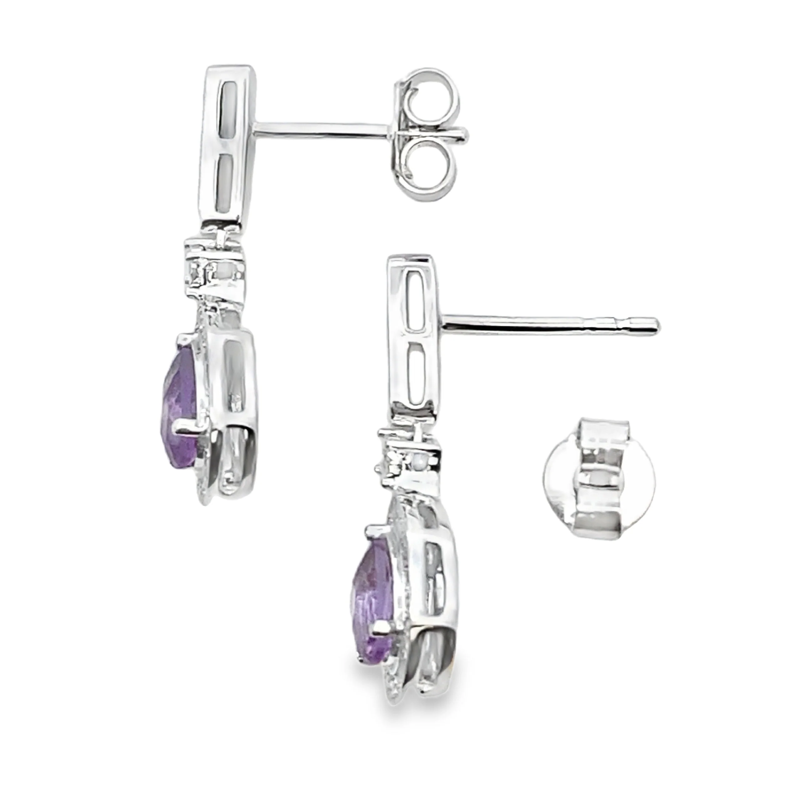 .88ct Amethyst Diamond Dangle Earrings 10KT White Gold - Image 2