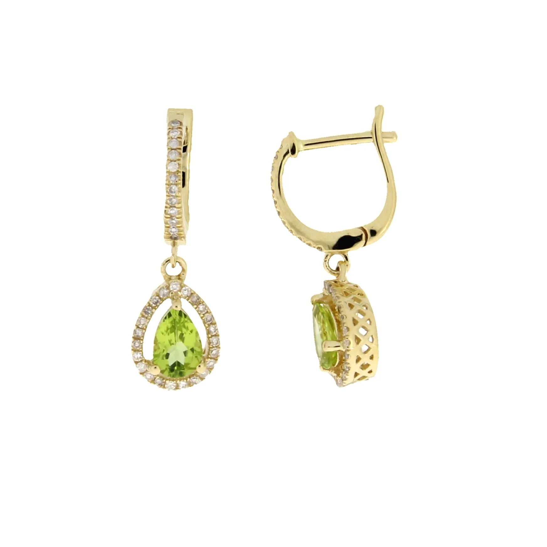.88ct Peridot Diamond Dangle Earrings 14KT Yellow Gold - Image 4
