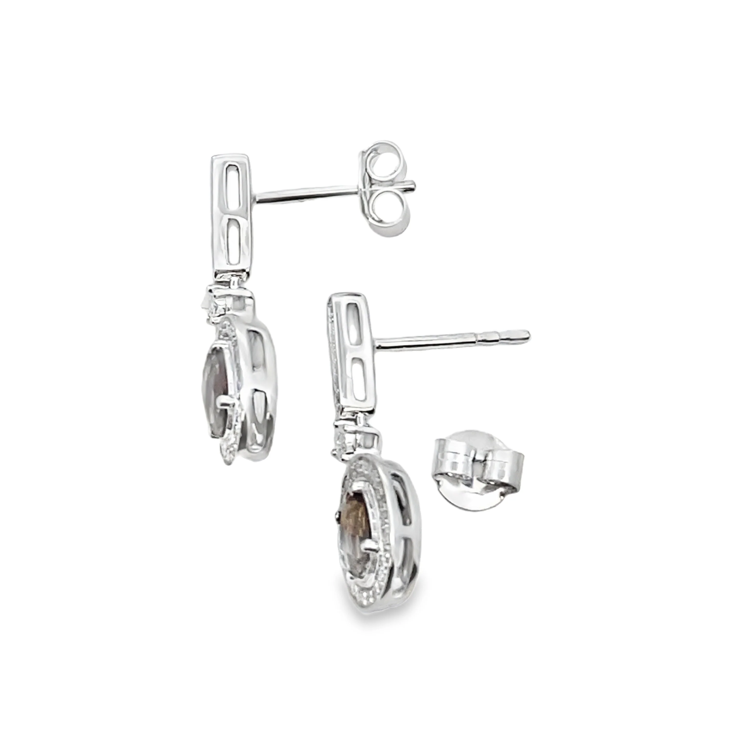 .88ct Quartz Diamond Dangle Earrings 10KT White Gold - Image 2