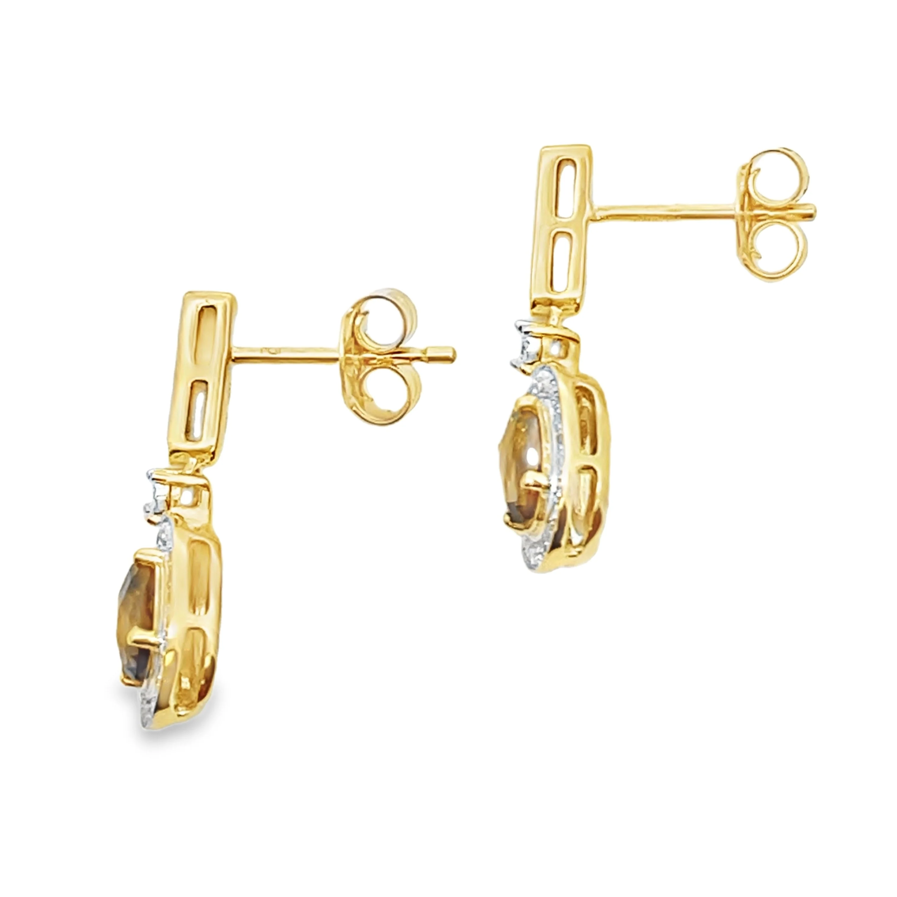 .88ct Quartz Diamond Dangle Earrings 10KT Yellow Gold - Image 2