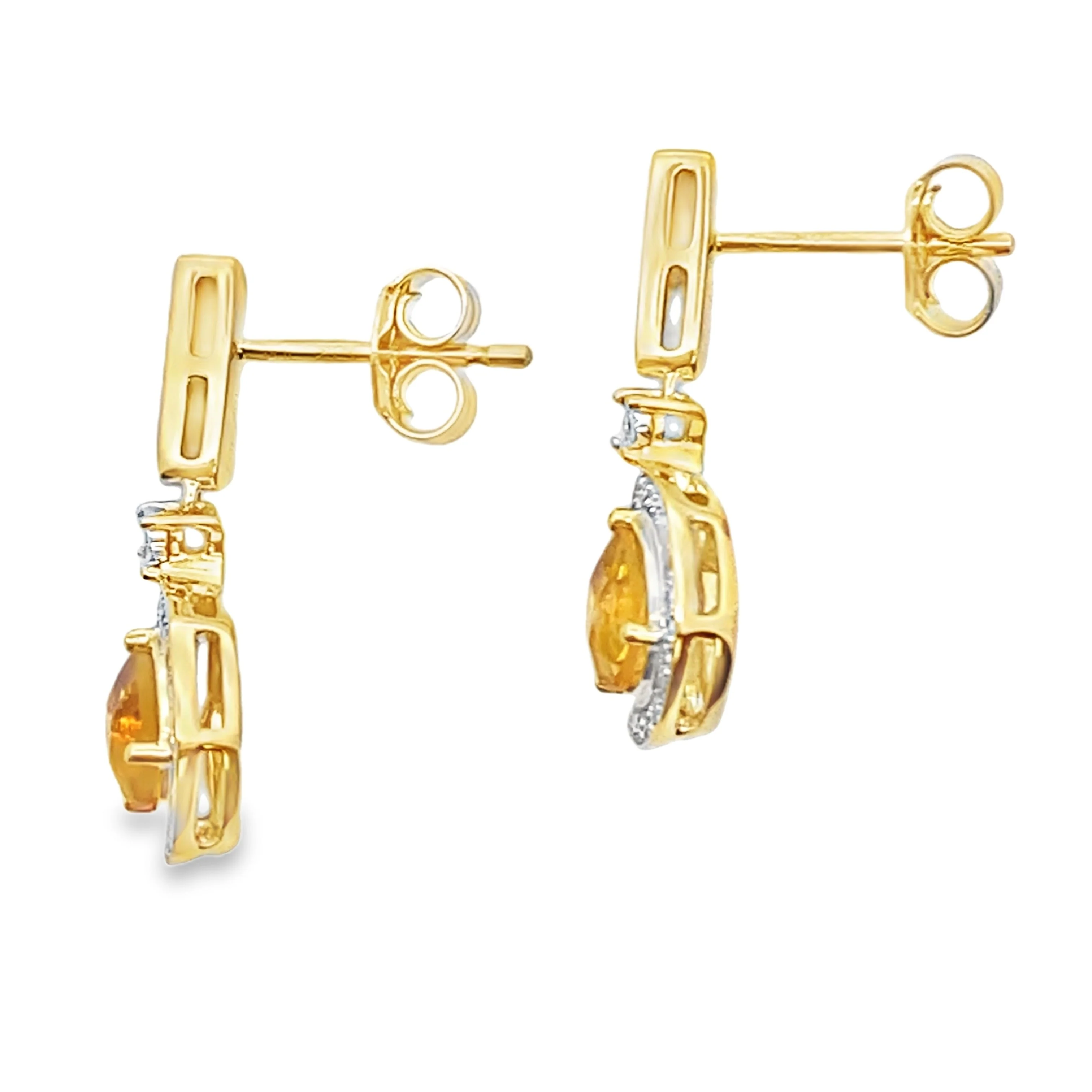 .89ct Citrine Diamond Dangle Earrings 10KT Yellow Gold - Image 2