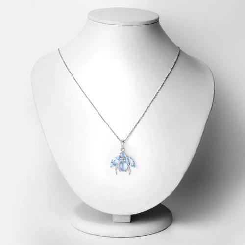 9.06 Carat Genuine Blue Topaz and White Topaz .925 Sterling Silver Pendant - Image 2