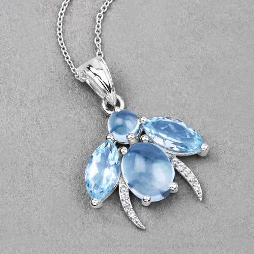 9.06 Carat Genuine Blue Topaz and White Topaz .925 Sterling Silver Pendant - Image 4