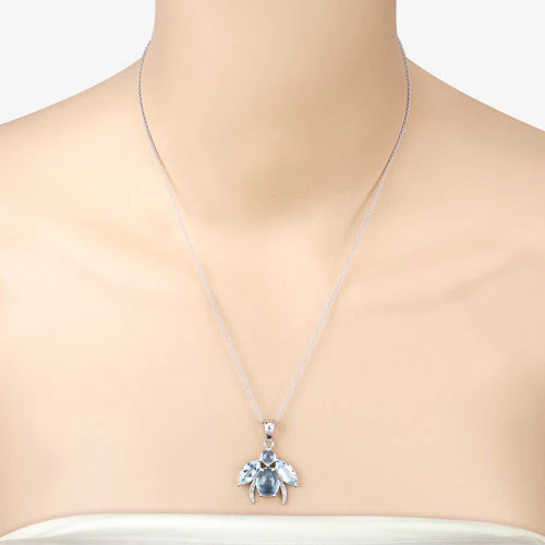 9.06 Carat Genuine Blue Topaz and White Topaz .925 Sterling Silver Pendant - Image 8