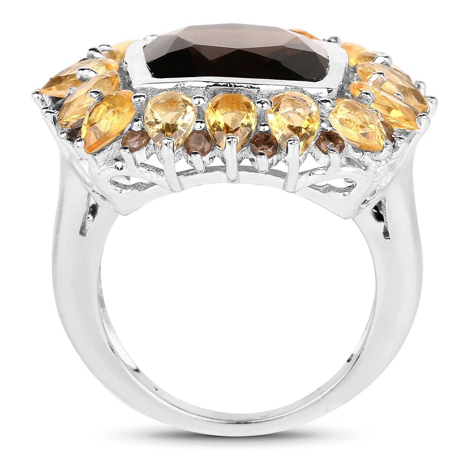 9.16 Carat Genuine Smoky Quartz & Citrine .925 Sterling Silver Ring - Image 2