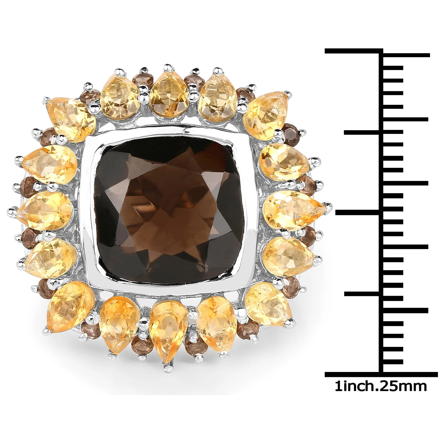 9.16 Carat Genuine Smoky Quartz & Citrine .925 Sterling Silver Ring - Image 3