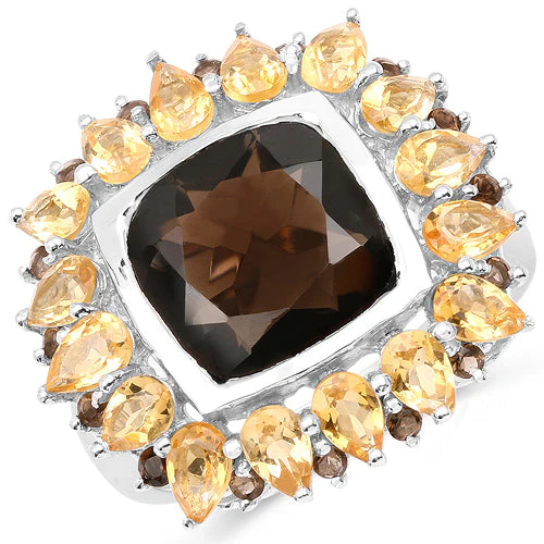 9.16 Carat Genuine Smoky Quartz & Citrine .925 Sterling Silver Ring - Image 4