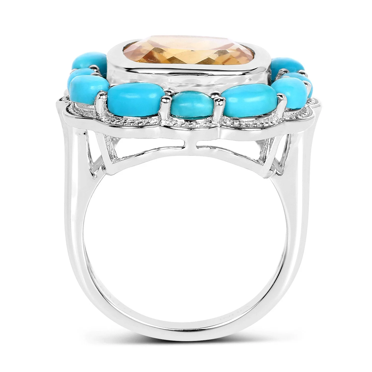 9.26 Carat Genuine Citrine and Turquoise .925 Sterling Silver Ring - Image 2