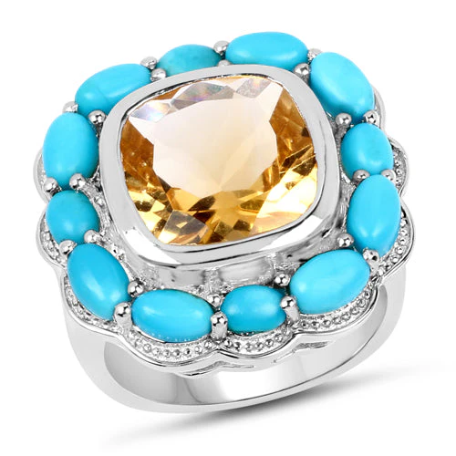 9.26 Carat Genuine Citrine and Turquoise .925 Sterling Silver Ring - Image 4