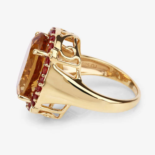 9.38 Carat Genuine Citrine and Orange Sapphire .925 Sterling Silver Ring - Image 11