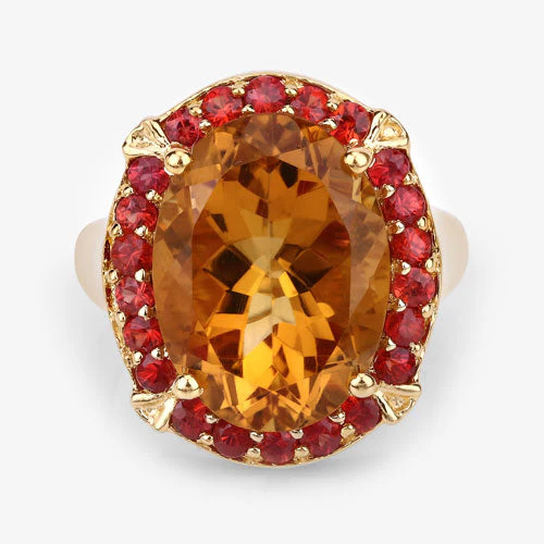 9.38 Carat Genuine Citrine and Orange Sapphire .925 Sterling Silver Ring - Image 12