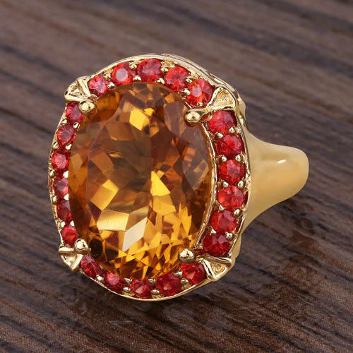 9.38 Carat Genuine Citrine and Orange Sapphire .925 Sterling Silver Ring - Image 13