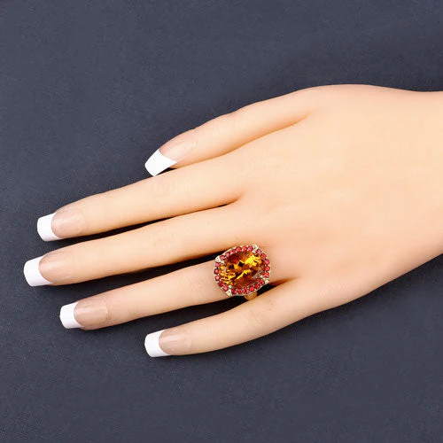 9.38 Carat Genuine Citrine and Orange Sapphire .925 Sterling Silver Ring - Image 14