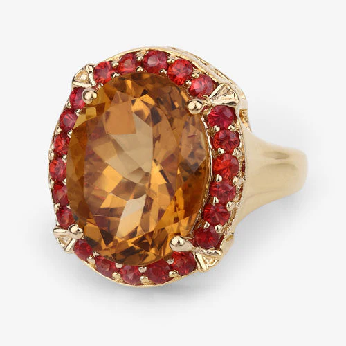 9.38 Carat Genuine Citrine and Orange Sapphire .925 Sterling Silver Ring - Image 8