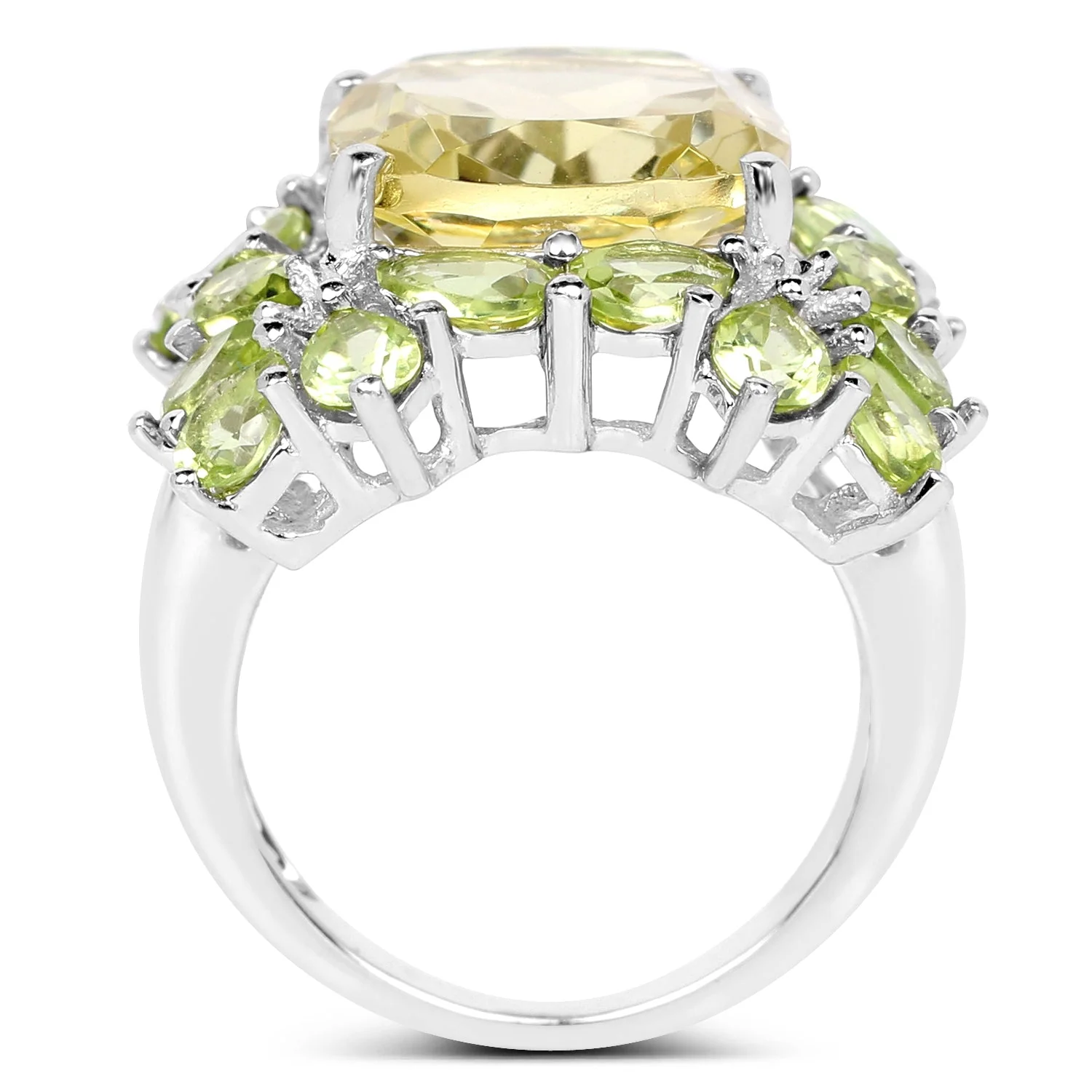 9.38 Carat Genuine Lemon Quartz & Peridot .925 Sterling Silver Ring - Image 2
