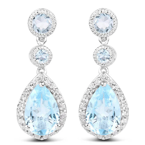 9.46 Carat Genuine Blue Topaz and White Topaz .925 Sterling Silver Earrings - Image 4