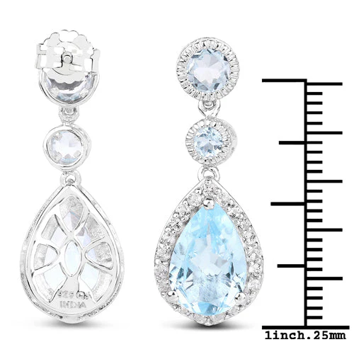 9.46 Carat Genuine Blue Topaz and White Topaz .925 Sterling Silver Earrings - Image 6