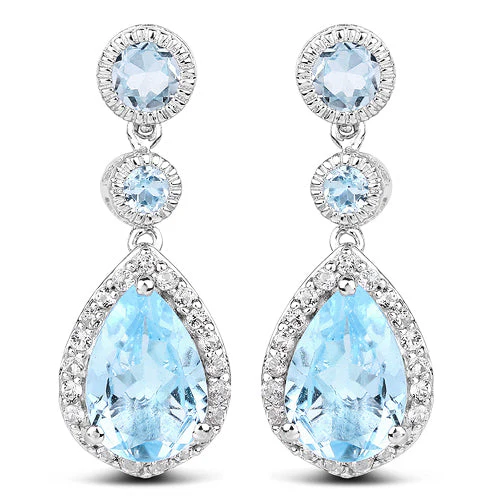 9.46 Carat Genuine Blue Topaz & White Topaz .925 Sterling Silver Earrings - Image 4