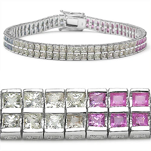 9.50 Carat Genuine Multi sapphire Sterling Silver Bracelet - Image 3