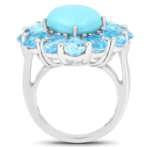 9.50 Carat Genuine Turquoise and Swiss Blue Topaz .925 Sterling Silver Ring - Image 5