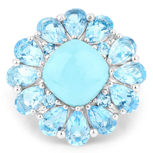 9.50 Carat Genuine Turquoise and Swiss Blue Topaz .925 Sterling Silver Ring - Image 6