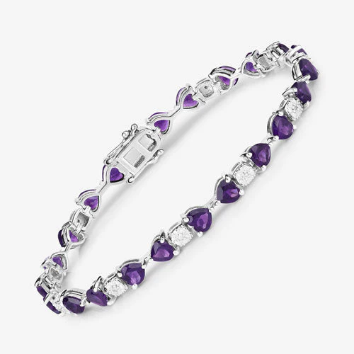 9.56 Carat Genuine Amethyst and White Diamond .925 Sterling Silver Bracelet - Image 10