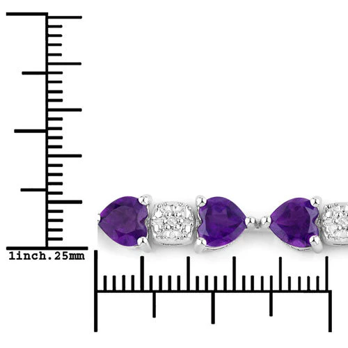 9.56 Carat Genuine Amethyst and White Diamond .925 Sterling Silver Bracelet - Image 6