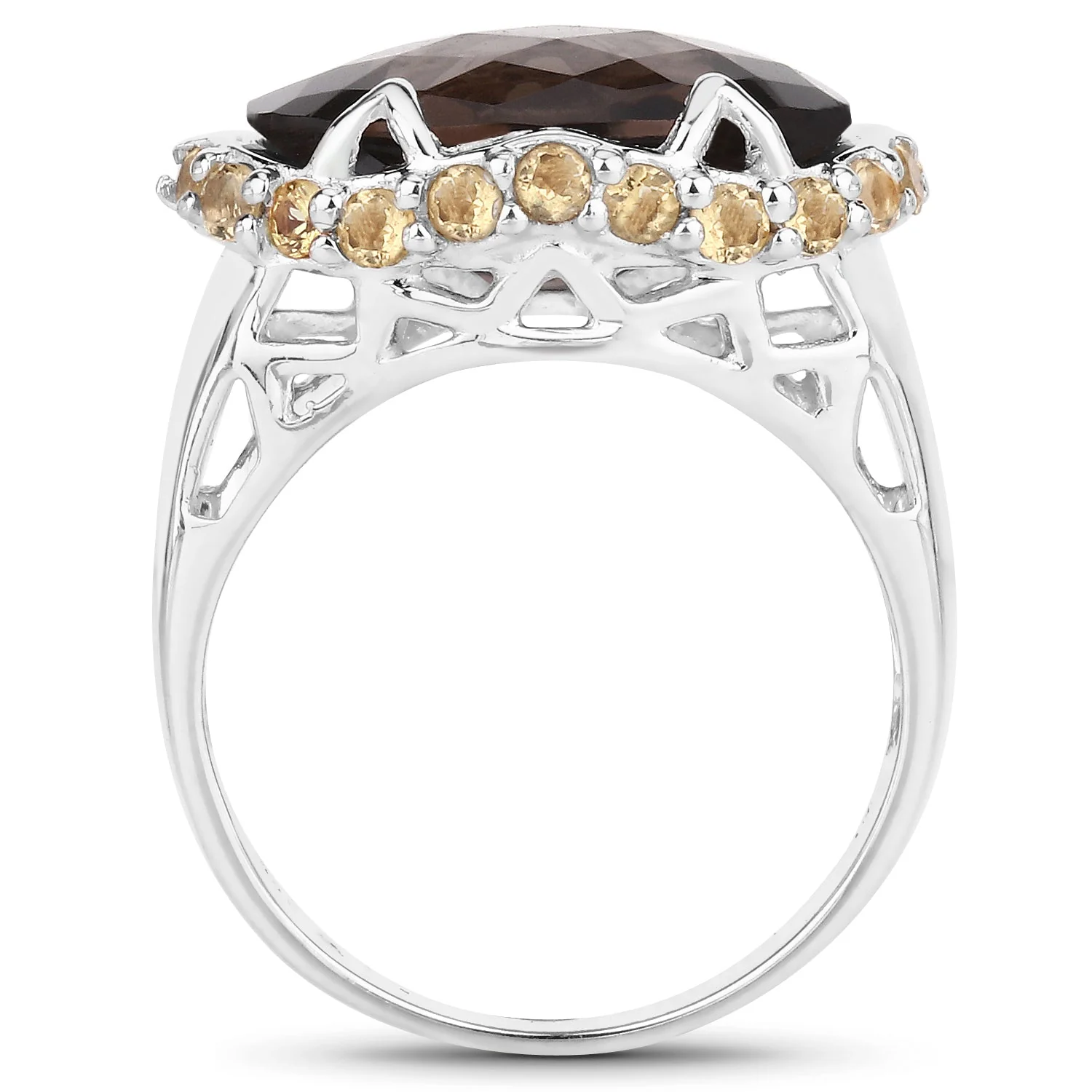 9.58 Carat Genuine Smoky Quartz and Citrine .925 Sterling Silver Ring - Image 2