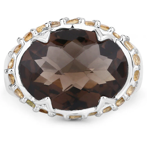9.58 Carat Genuine Smoky Quartz and Citrine .925 Sterling Silver Ring - Image 6