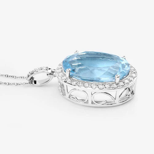 9.59 Carat Genuine Aquamarine and White Diamond 14K White Gold Pendant - Image 10