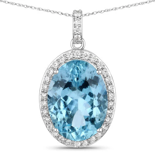 9.59 Carat Genuine Aquamarine and White Diamond 14K White Gold Pendant - Image 5