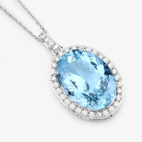 9.59 Carat Genuine Aquamarine and White Diamond 14K White Gold Pendant - Image 7