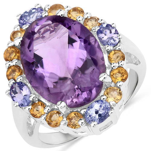 "9.66 Carat Genuine Amethyst, Citrine and Tanzanite .925 Sterling Silver Ring - Image 2