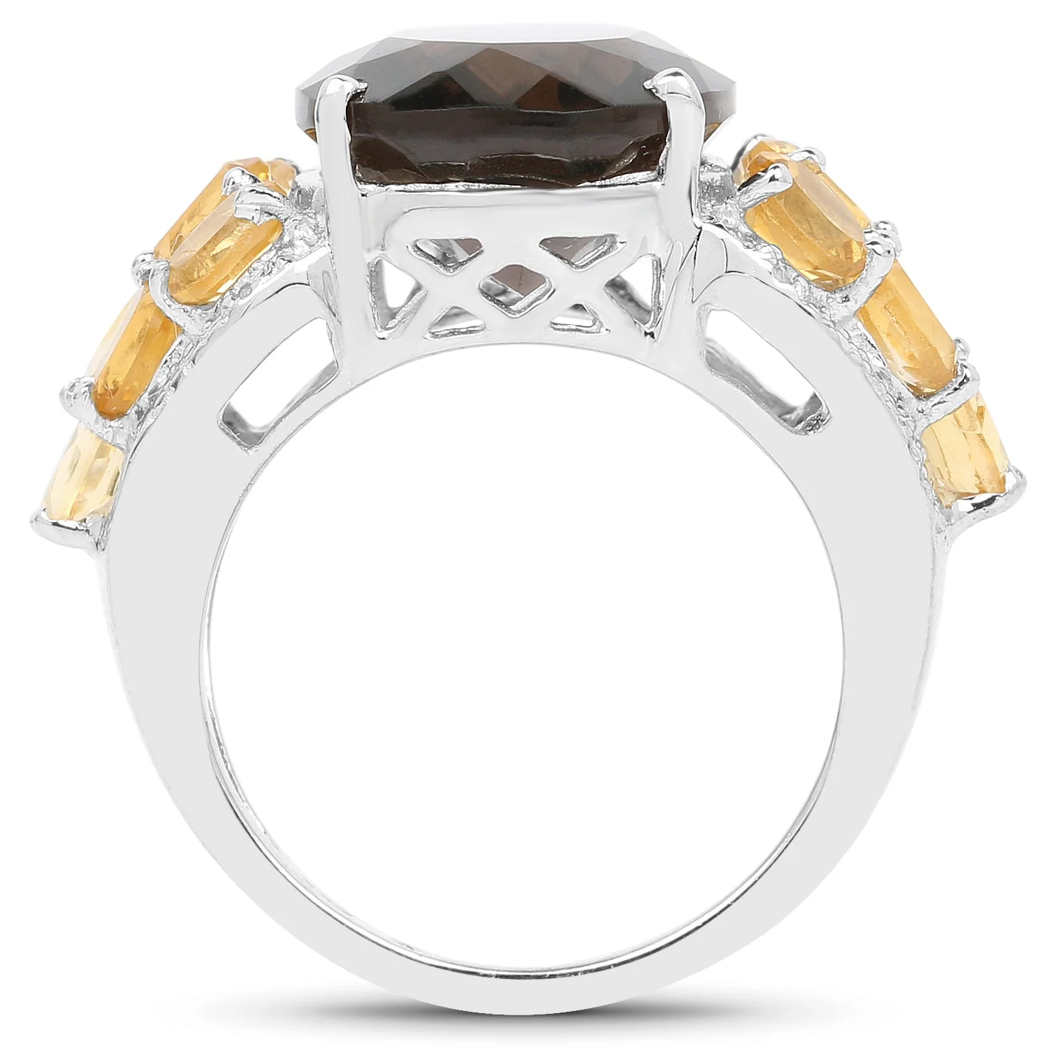 9.74 Carat Genuine Smoky Quartz, Citrine & White Topaz .925 Sterling Silver Ring - Image 2