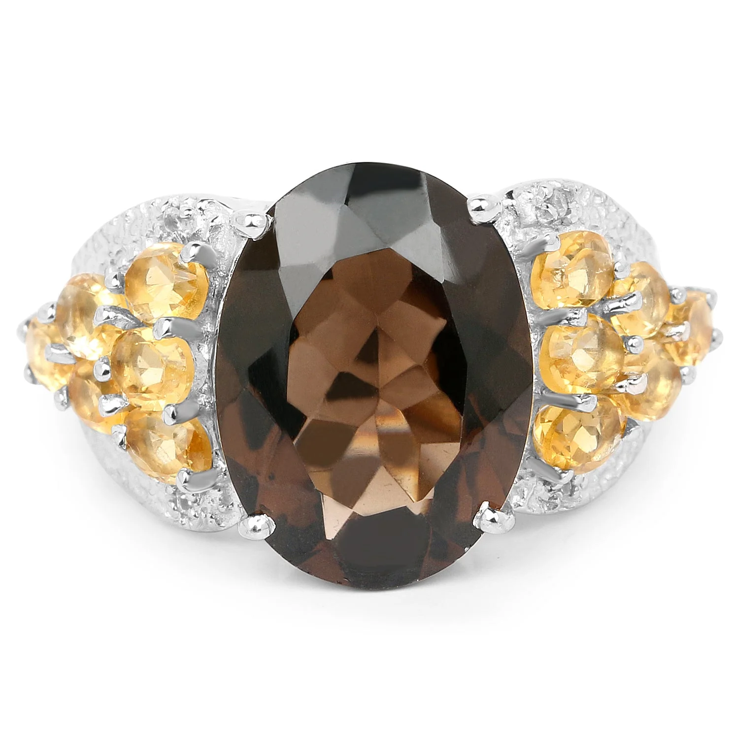 9.74 Carat Genuine Smoky Quartz, Citrine & White Topaz .925 Sterling Silver Ring - Image 3