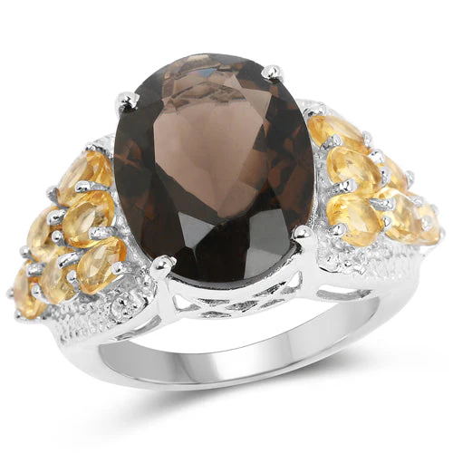9.74 Carat Genuine Smoky Quartz, Citrine & White Topaz .925 Sterling Silver Ring - Image 4