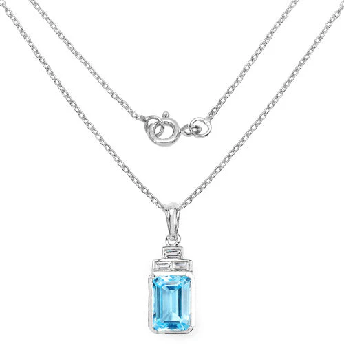 9.99 Carat Genuine Swiss Blue Topaz and White Topaz .925 Sterling Silver Pendant - Image 5