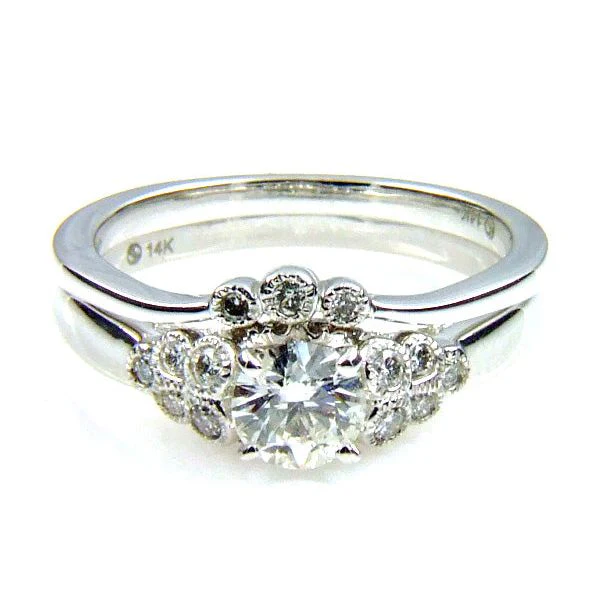 .90ct Antique Style Engagement Ring Set 14KT White Gold - Image 5